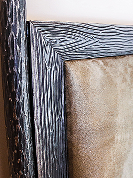 Wood grain flat bar with textured metal bark finish