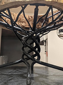 Wood grain round bar used in custom metal table base