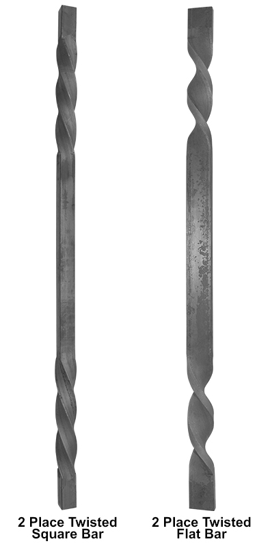 2 place twisted square bar and 2 place twisted flat bar metal bar comparison showing two bar styles