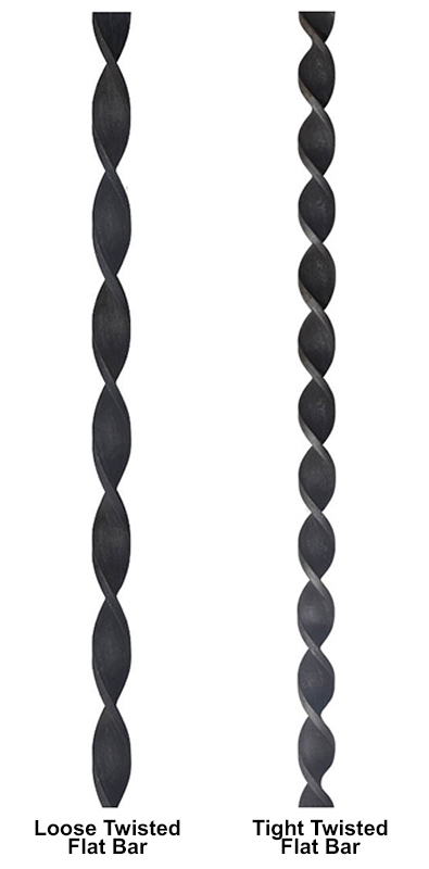 Loose and tight twisted flat bars metal bar comparison showing two flat bar variations