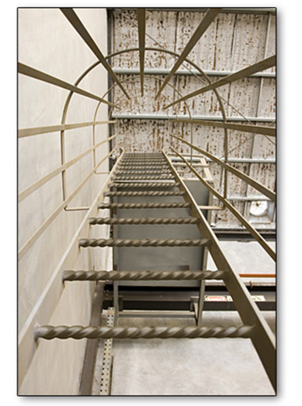 Twisted ladder rungs metal access ladder showing slip resistant twisted bar steps