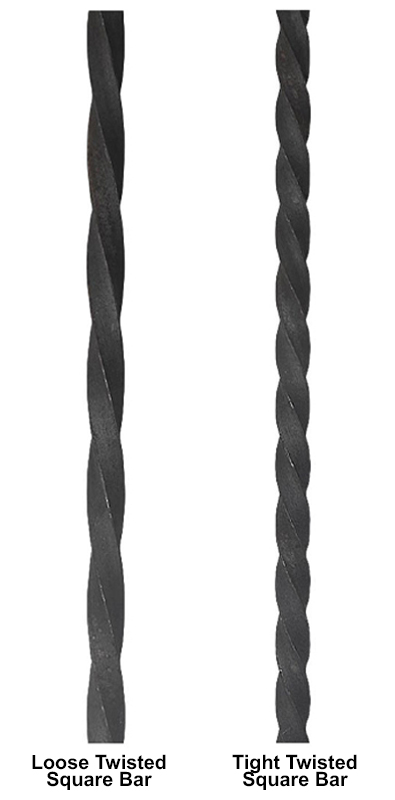Loose and tight twisted square bars comparison showing two metal bar styles