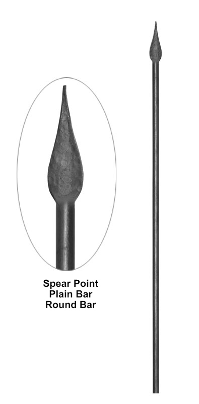 Spear point plain round bar metal bar detail showing smooth round bar with forged spear tip