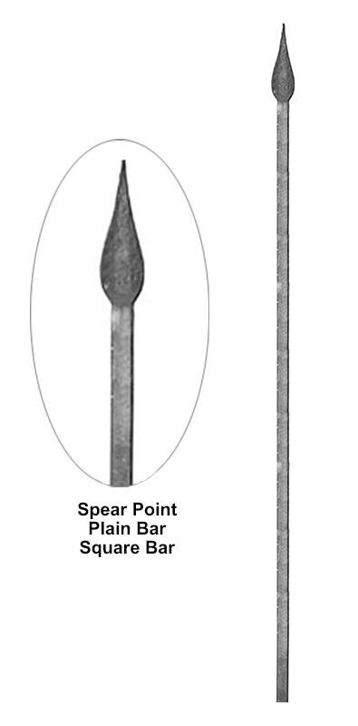 Spear point plain square bar metal bar detail showing smooth square bar with forged spear tip