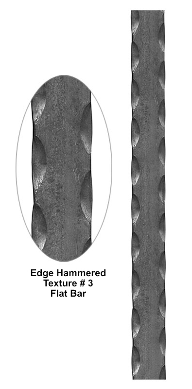 Edge hammered texture flat bar metal bar detail showing defined center surface with hammered edges