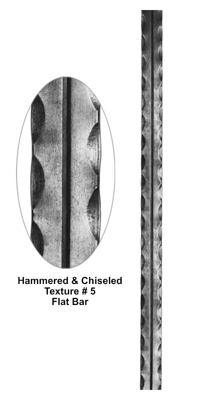 Hammered and chiseled texture flat bar metal bar detail showing chiseled center line with hammered edges