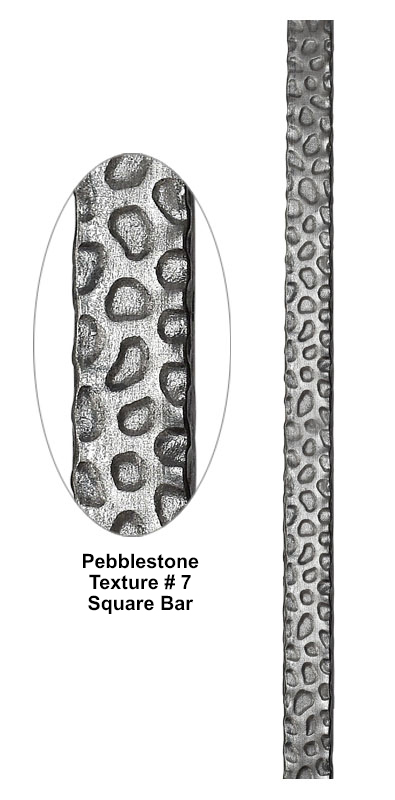 Pebblestone texture square bar metal bar detail showing rounded stone pattern across the surface
