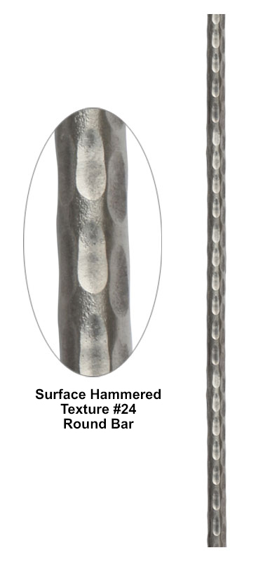 Surface hammered texture round bar metal bar detail showing consistent hammered pattern across the surface