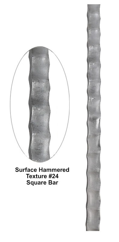 Surface hammered texture square bar metal bar detail showing consistent hammered finish across the bar