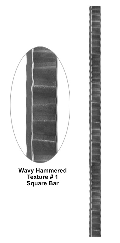 Wavy hammered texture square bar metal bar detail showing flowing wave pattern with hammered surface