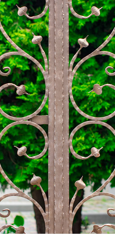 Hammered square bars used in ornamental iron railing design
