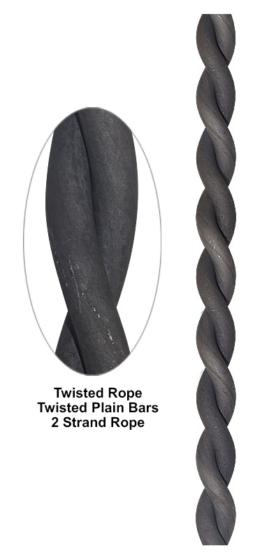 Twisted 2 strand metal rope showing twist profile