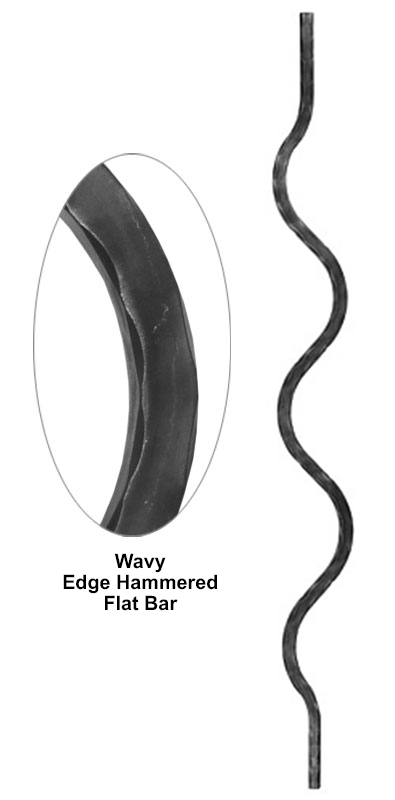 Wavy edge hammered flat bar metal bar detail showing flowing wave profile with hammered edges