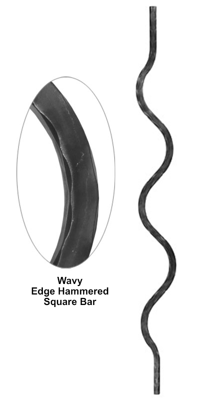 Wavy edge hammered square bar metal bar detail showing flowing wave profile with hammered edges