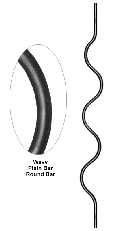 Wavy plain round bar metal bar detail showing smooth flowing wave profile