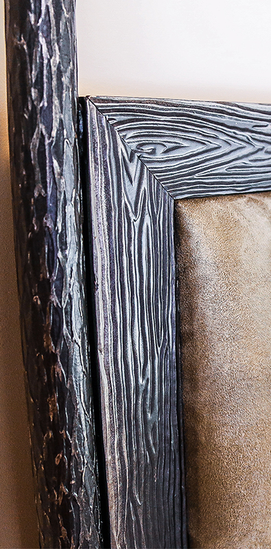 Wood grain flat bar with textured metal bark finish