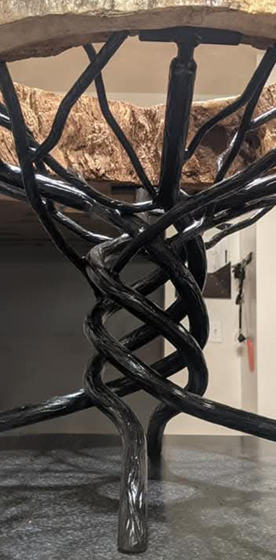 Wood grain round bar used in custom metal table base