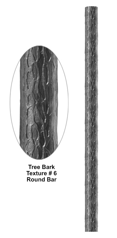 Tree bark texture round bar metal bar detail showing organic bark pattern surface